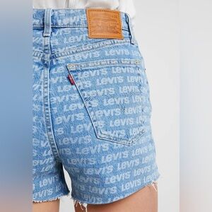 Levi's 501 Printed Original Logo “Spell Out” High Rise Frayed Shorts Size 24/26